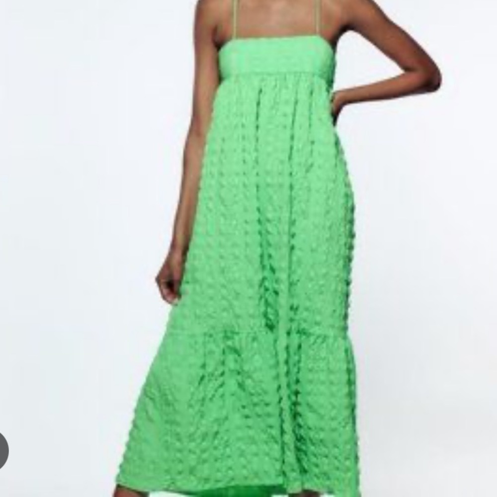 MAJOR ISO ZARA GREEN TEXTURED MIDI/MAXI DRESS